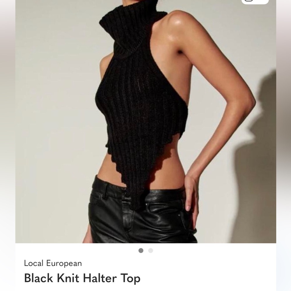 Local European Black Ribbed Halter Top sweater crop backless
